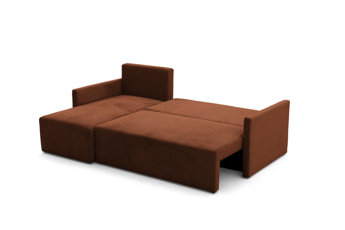 ECKSOFA GARDA L Links mit Schlaffunktion 132x198 Cord Braun - Schwarz/Braun, Holz/Kunststoff (209/145cm) - NACANAPA