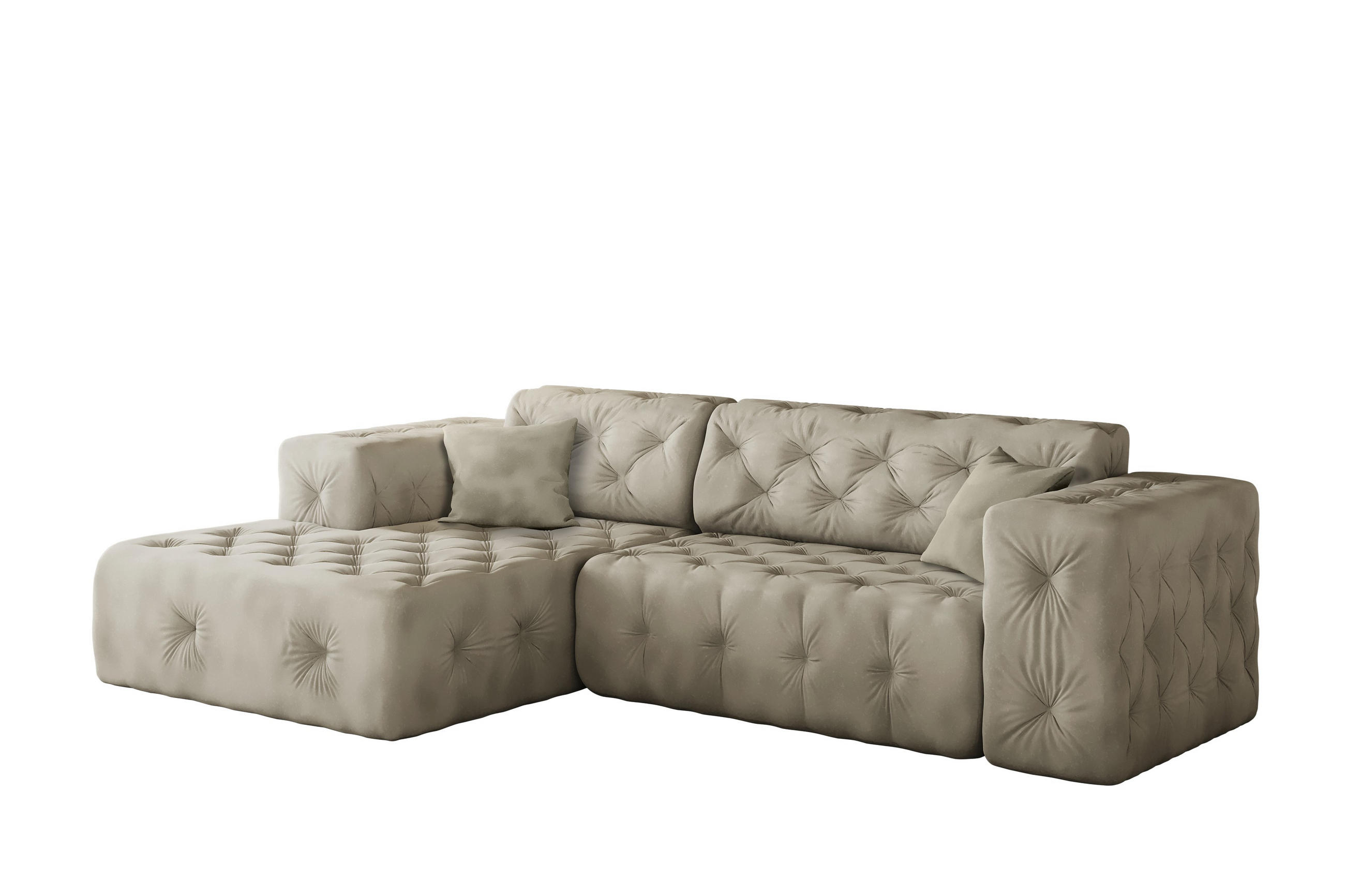 ECKSOFA L-Form Gesteppt LUX Stoff Whisper Links Creme - Creme, Holz/Kunststoff (165/266cm) - Kaiser Möbel