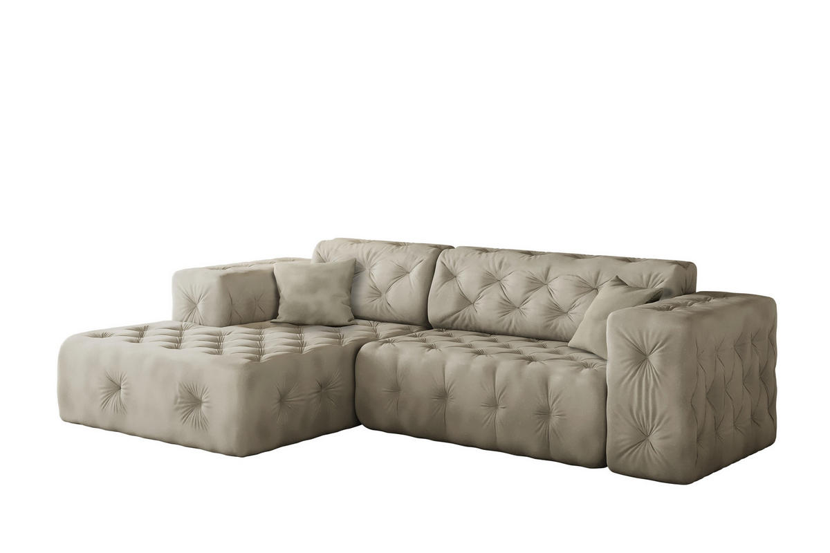 ECKSOFA L-Form Gesteppt LUX Stoff Whisper Links Creme - Creme, Holz/Kunststoff (165/266cm) - Kaiser Möbel