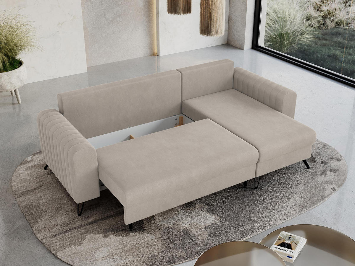 ECKSOFA Axel Samt Ecru - Ecru/Schwarz, Textil/Metall (242/140cm) - MKS