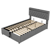 STAURAUMBETT 140/200 cm DE-04445, mit LED und hydraulischem Bettkasten in Grau - Grau, Holzwerkstoff (140/200cm) - ComfortXL