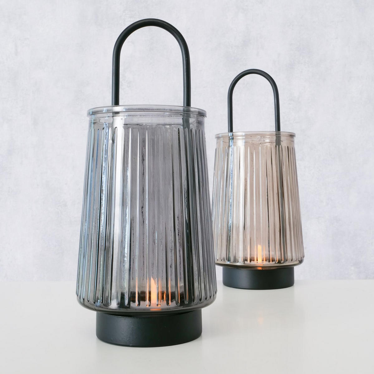 KERZENHALTER mit Henkel aus Glas Iver 11/11/25,5 cm - Grau, Glas (11/25.5/11cm) - Boltze Home