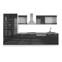 KÜCHENZEILE R-Line Anthrazit Hochglanz/Weiß 350 cm mit Hochschrank AP Marmor - Anthrazit/Weiß, Holzwerkstoff (350/81.6/60cm) - Vicco