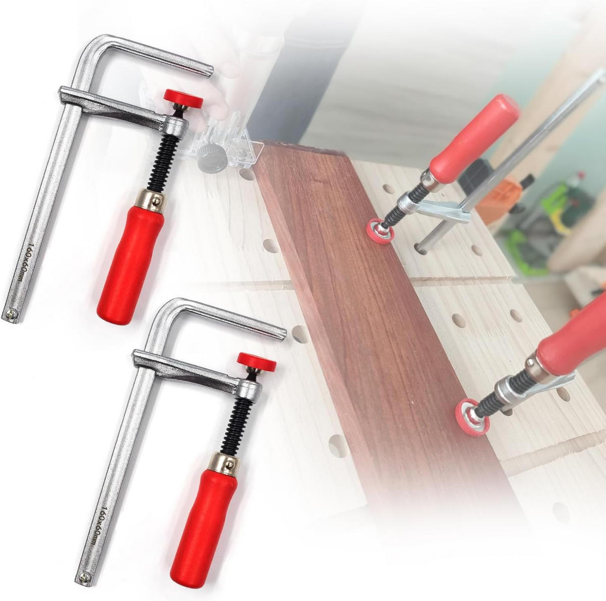 SCHNELLSPANNKLEMMEN – geeignet für Führungsschienen und MFT-Systeme – Spannweite 160 mm, Spannbereich 60 mm, 2er-Packung - Multicolor, Metall (21/9.4/1cm)