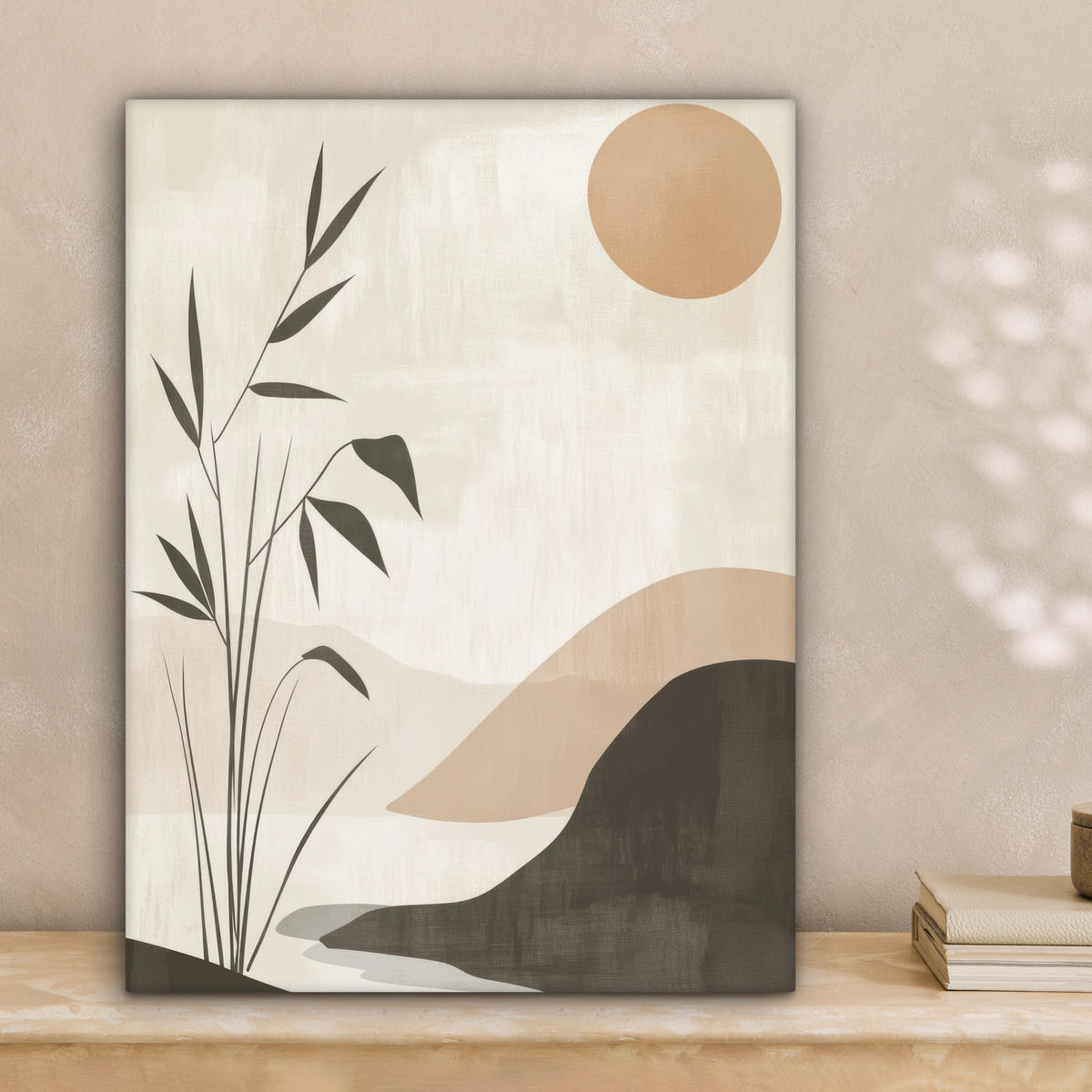 LEINWANDBILD Japandi - Landschaft - Beige Room Decor 30x40 cm - Cognac, Textil (30/40cm) - MuchoWow