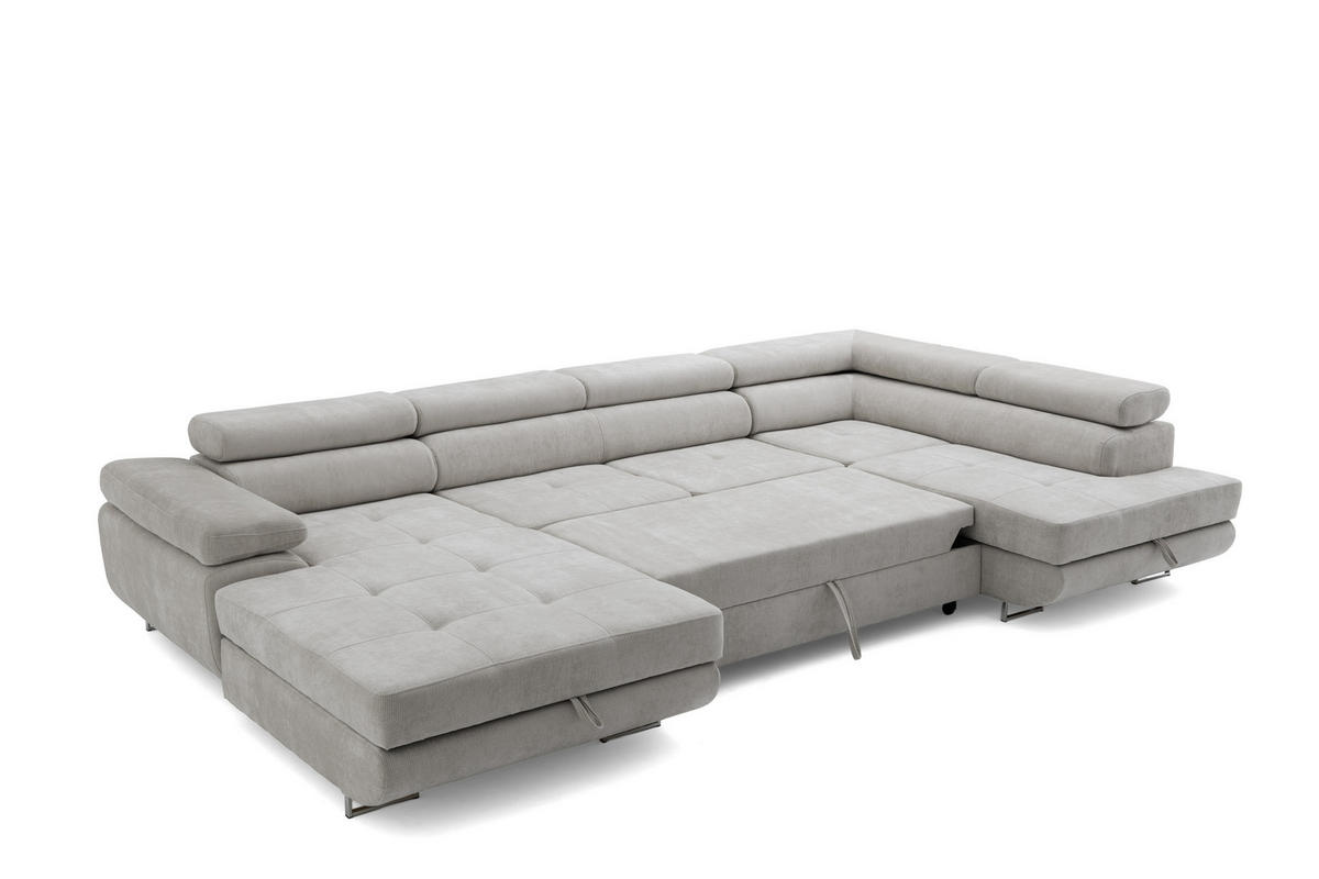 ECKSOFA U-Form WILD U Rechts mit Schlaffunktion 130x260 Chenille Grau - Silberfarben/Grau, Holz/Textil (350/90/203cm) - Muffo