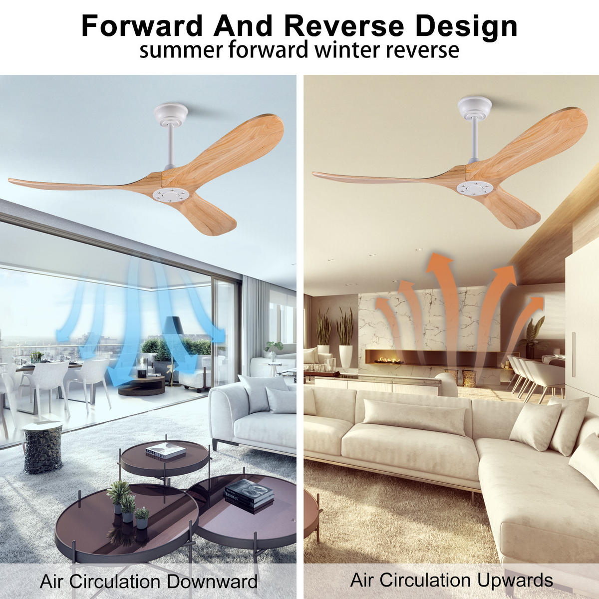 DECKENVENTILATOR 52Zoll Holzflügel Propeller Design Speicherfunktion - Weiß, Kunststoff (132/132/32cm) - CASIVA
