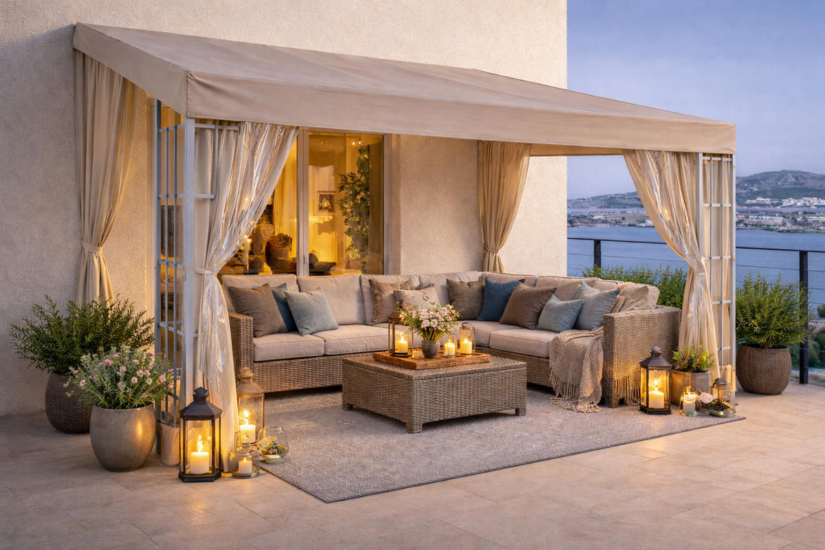 3 Seitenteile Anbaupergola Alu Optik 3x4m Sand - Beige, Textil (400/300cm) - QUICK STAR