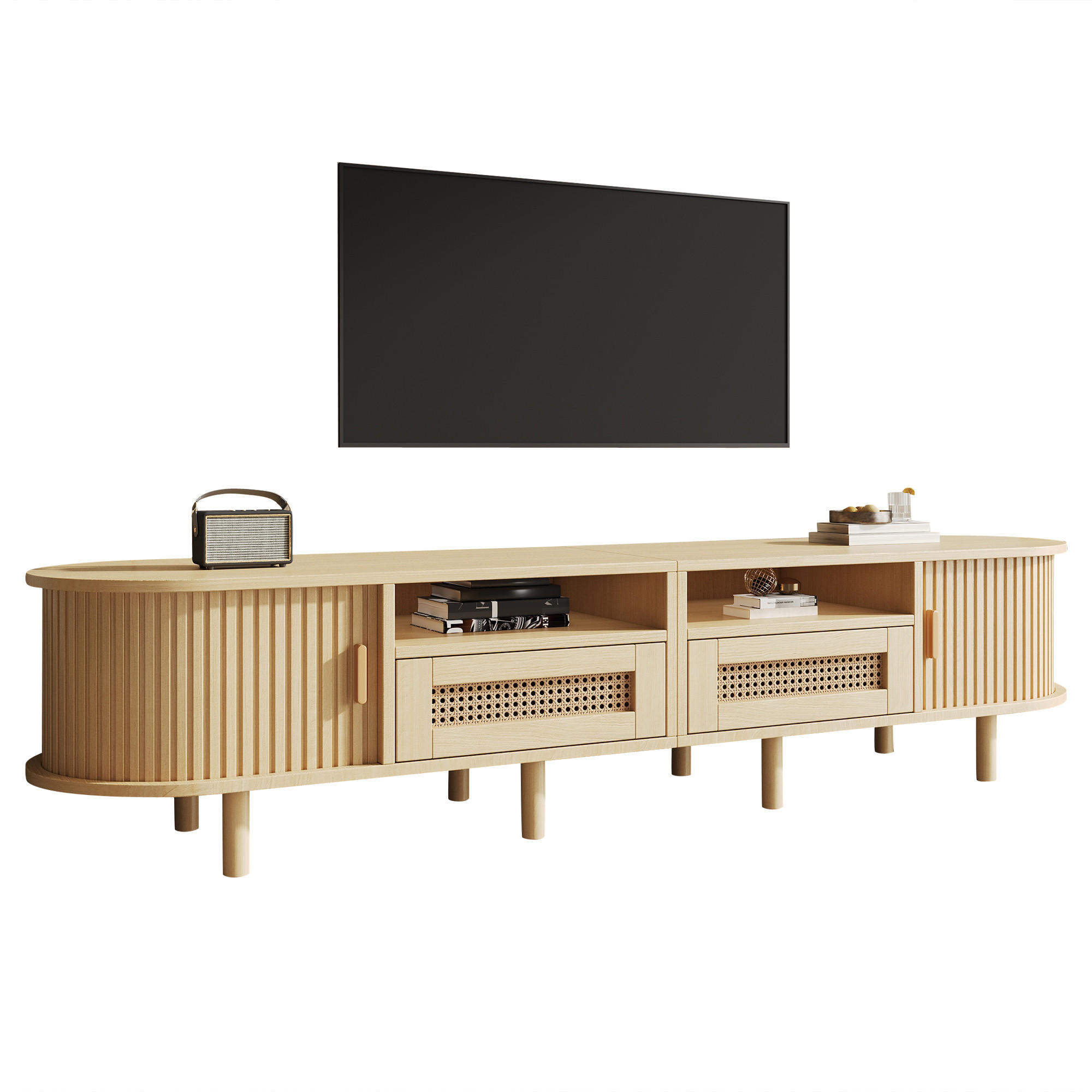 TV-ELEMENT 170/40/40 cm Holzoptik mit Rattan-Optik, Schiebetüren und Schubladen - Eichefarben, Holzwerkstoff (40/40/170cm) - Korfee