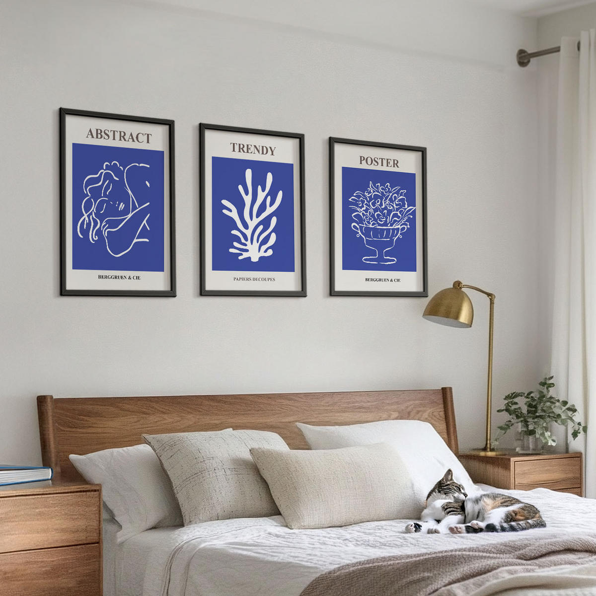 WANDBILDER 3er-Set - 40x60 cm Schwarzer Rahmen - Stilvolle blaue Poster - Schwarz, Kunststoff (40/60cm) - ArtPrintCave