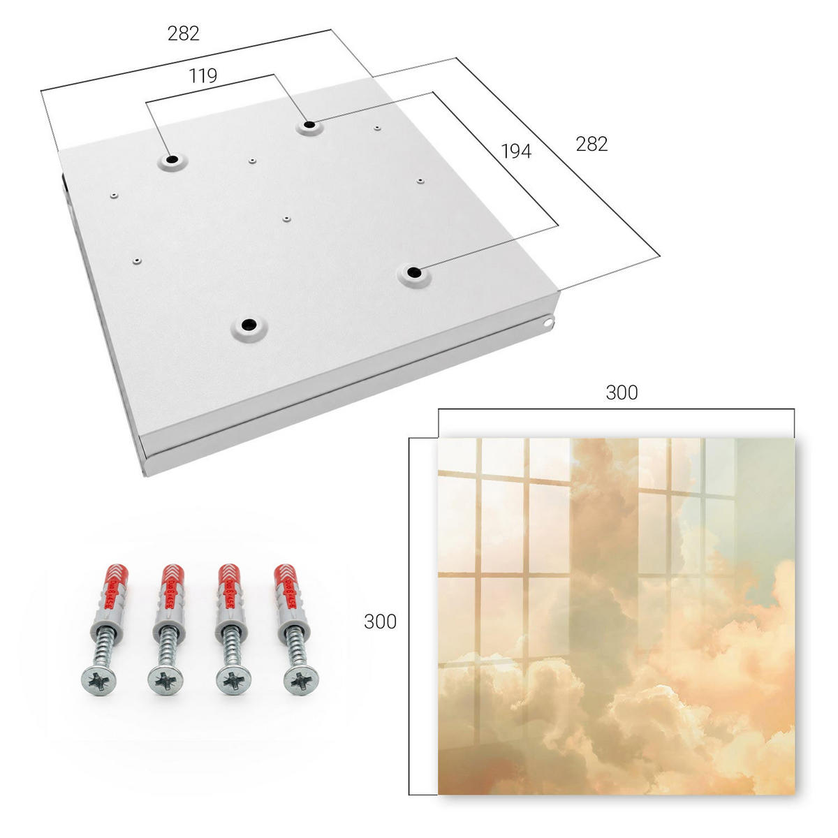SCHLÜSSELBOX Weiß 30x30 cm – Türöffnung nach rechts - Pastellfarbene Wolken - Beige, Metall (30/30/5cm) - TULUP