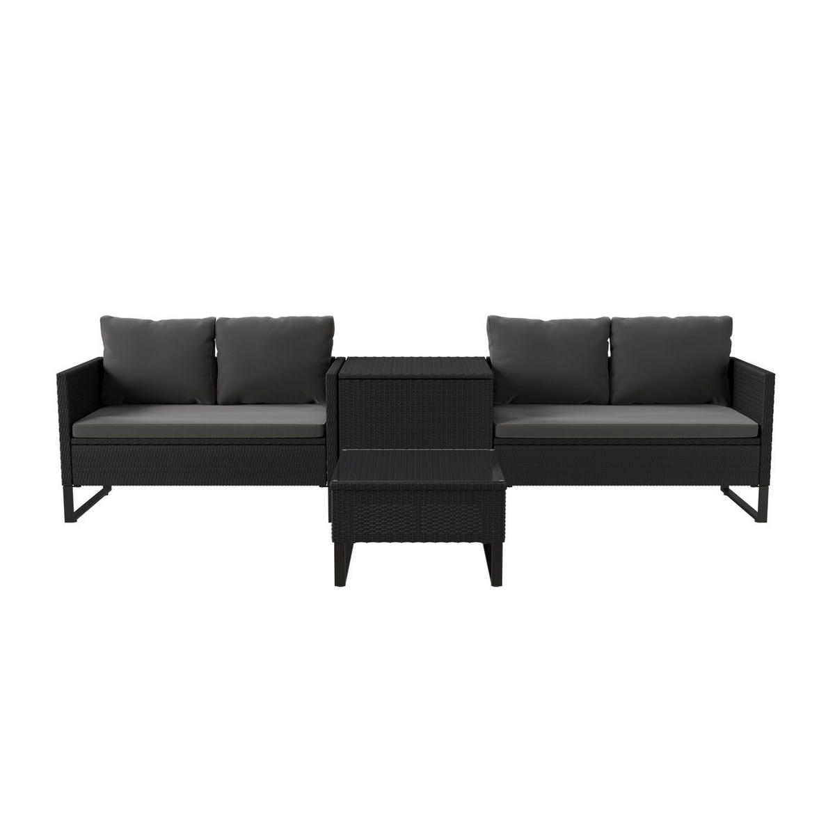 LOUNGEGARNITUR Santorini schwarz / grau inkl. Abdeckung - Schwarz, Kunststoff/Metall - Juskys