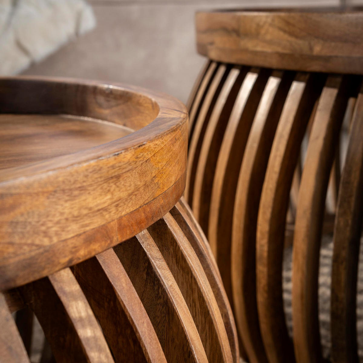 COUCHTISCH-SET DARIO GLOBE Satztische in edler Lamellen-Optik - Sandfarben, Holz (78/78/40cm) - alesvelt