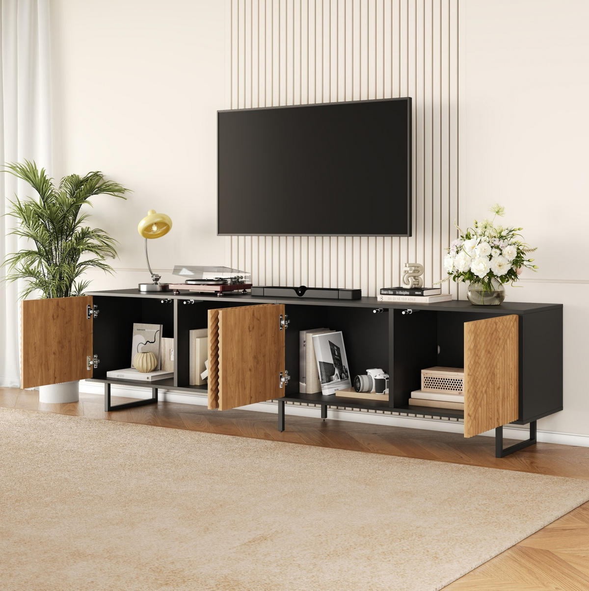TV-ELEMENT mit 4 Türen 180 x 40 x 50 cm Naturholz Schwarz - Braun, Holzwerkstoff (40/50/180cm) - Beauniv