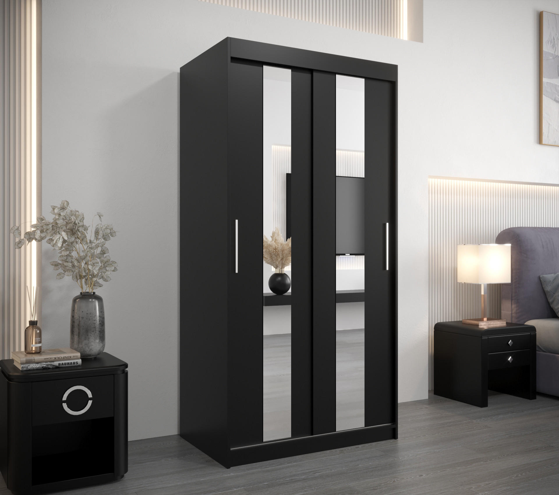 SCHWEBETÜRENSCHRANK 200/100/62 2-türig - Silberfarben/Schwarz, Holz/Kunststoff (100/200/62cm) - MÖBEL KRYSPOL