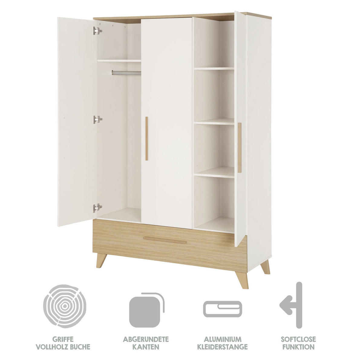KINDERKLEIDERSCHRANK Theo - Eichefarben/Weiß, Holz/Holzwerkstoff (118/190/52cm) - Roba