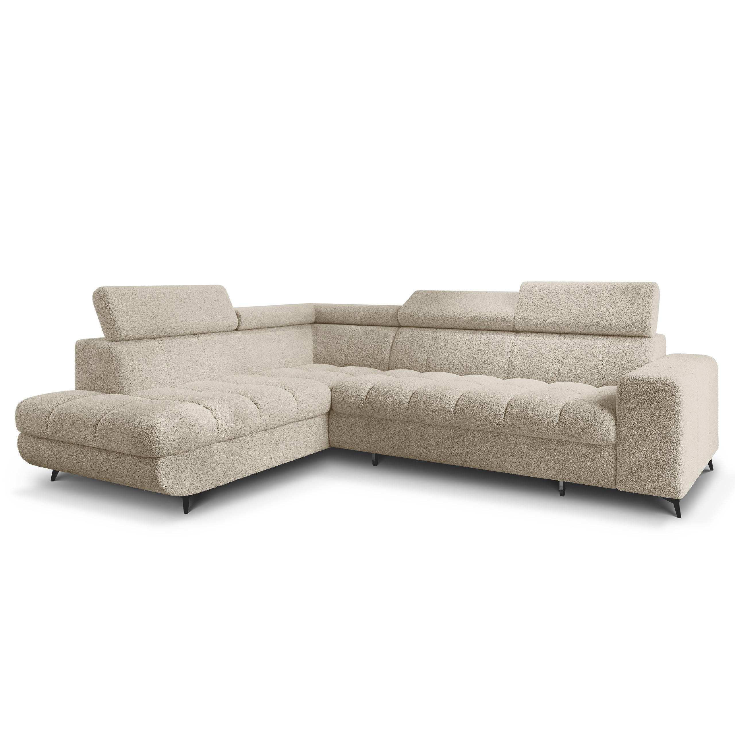 ECKSOFA MORIVA Q L-S Creme Boucle-Stoff mit Schlaffunktion - Creme, Holzwerkstoff/Textil (253/190cm) - MASSENO