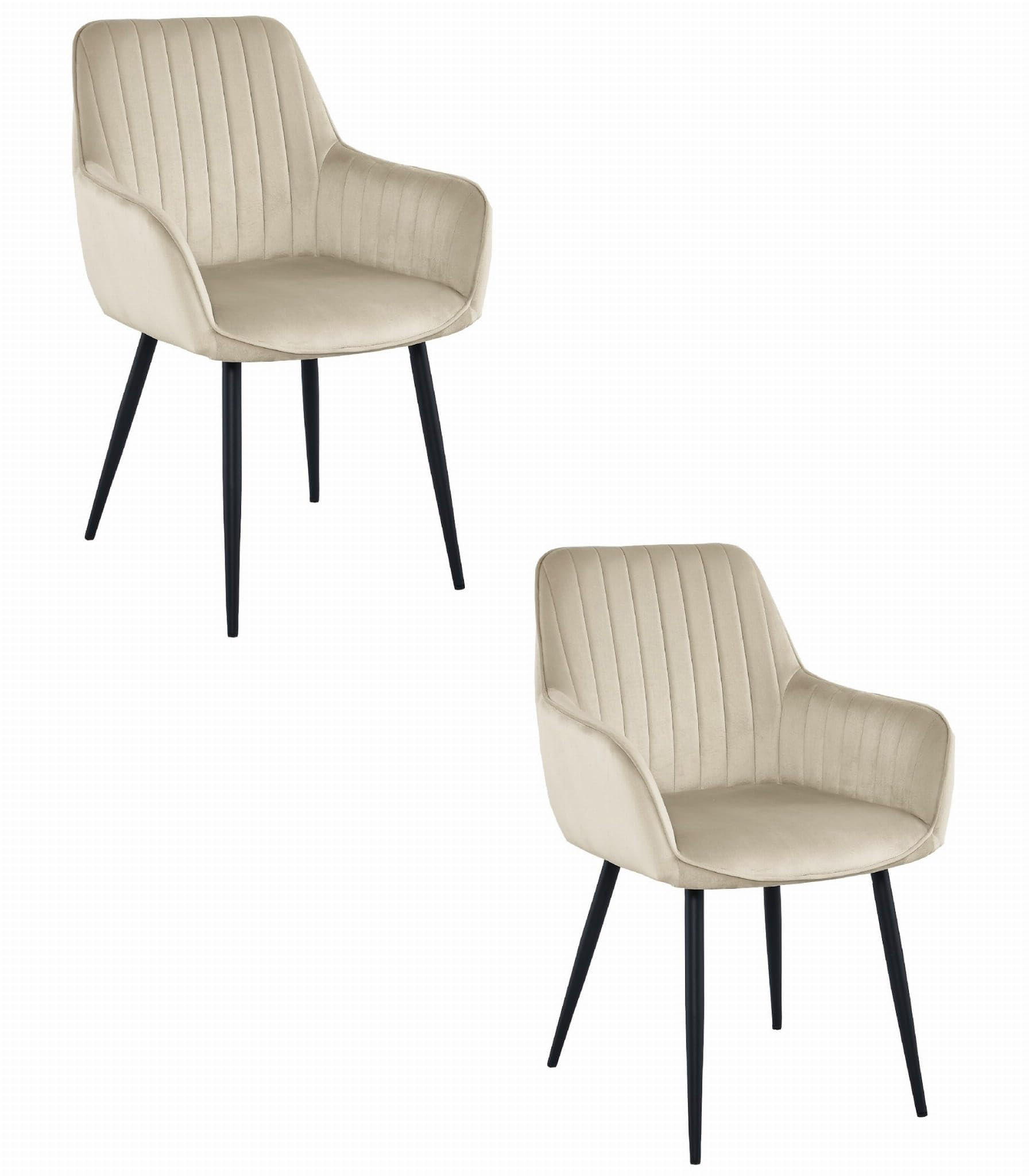 ESSZIMMERSTUHL 2er Set Beigefarbener Velours, gepolsterte Rückenlehne, bequeme Sitzfläche - Beige, Textil (51/86/56cm) - Best For Home