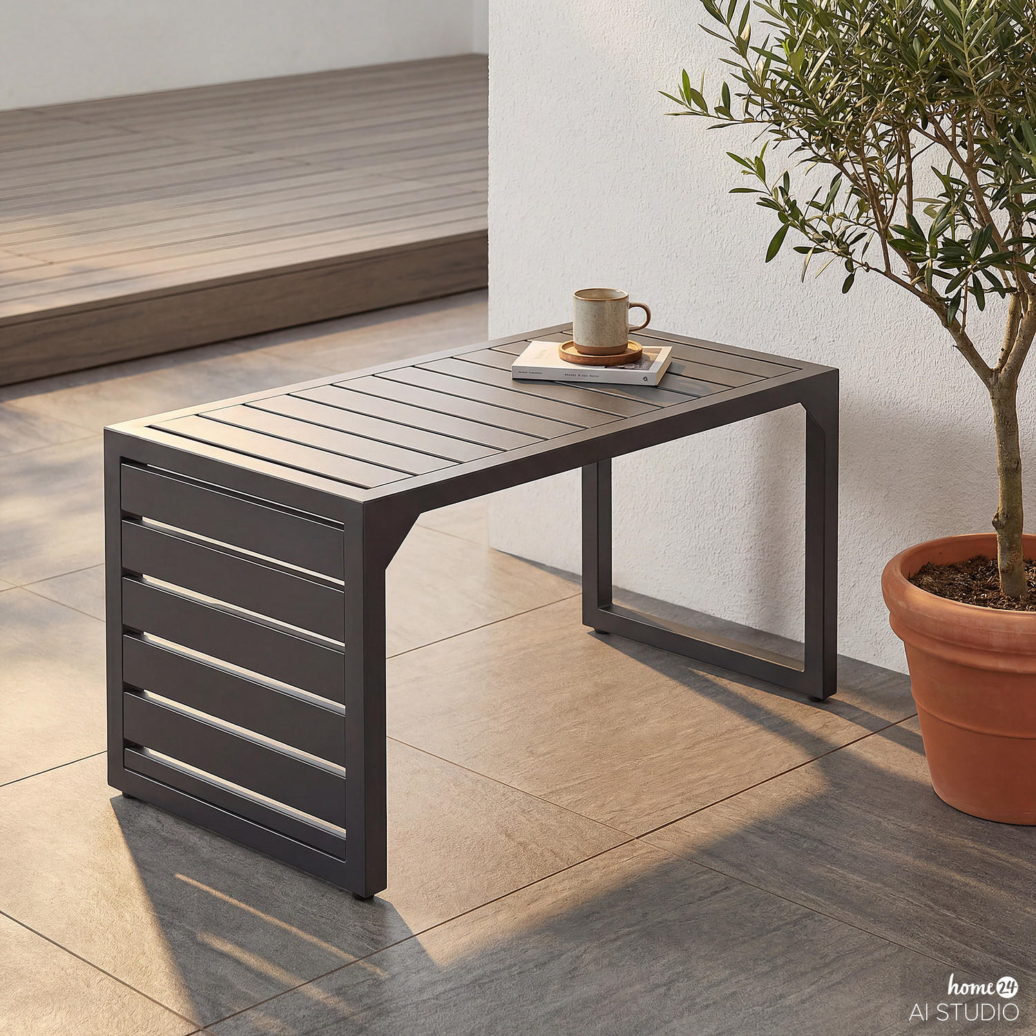 GARTENTISCH - Stahl - Anthrazit - Anthrazit, Metall (34/60/38cm) - home24