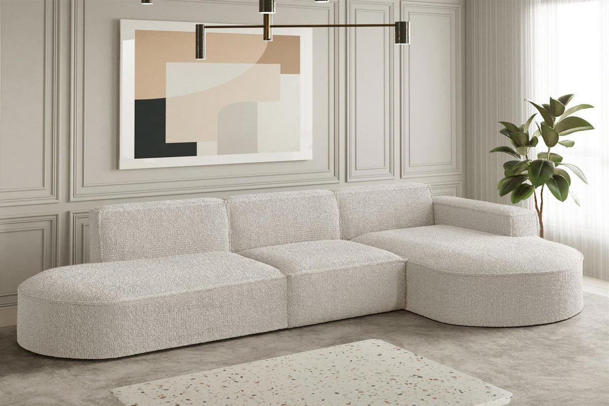 ECKSOFA Ottomane Palma Ascot Bukla - Beige, Holzwerkstoff/Textil (296/165cm) - Fun Möbel