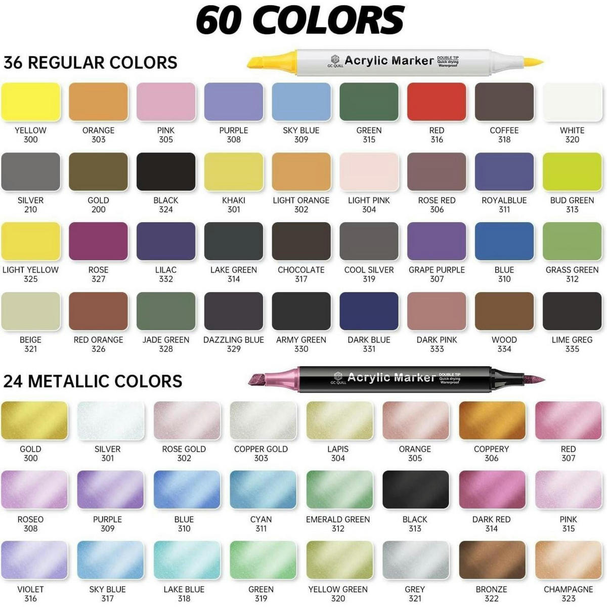 ACRYLSTIFTE-SET 60 Farben Dual-Tip 1-5mm - Multicolor, Kunststoff (10/10/15cm)