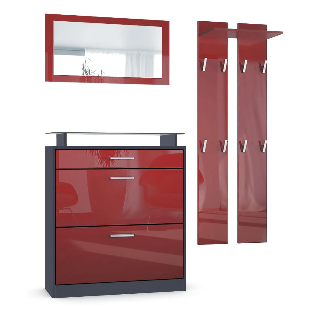 GARDEROBE Loret Front in Bordeaux Hochglanz - Bordeaux, Holzwerkstoff (180/200/23cm) - Vladon
