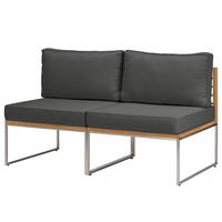 LOUNGESOFA - 2-teilig - Webstoff / Teak massiv - Anthrazit, Holz/Textil (140/74/70cm) - home24