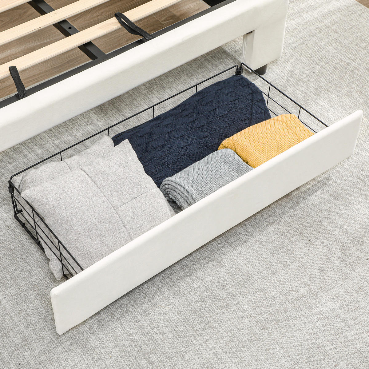 BETT 140x200 cm DE-14662 mit Gasdruckfedern & Schublade Creme - Creme, Holzwerkstoff (140/200cm) - ComfortXL