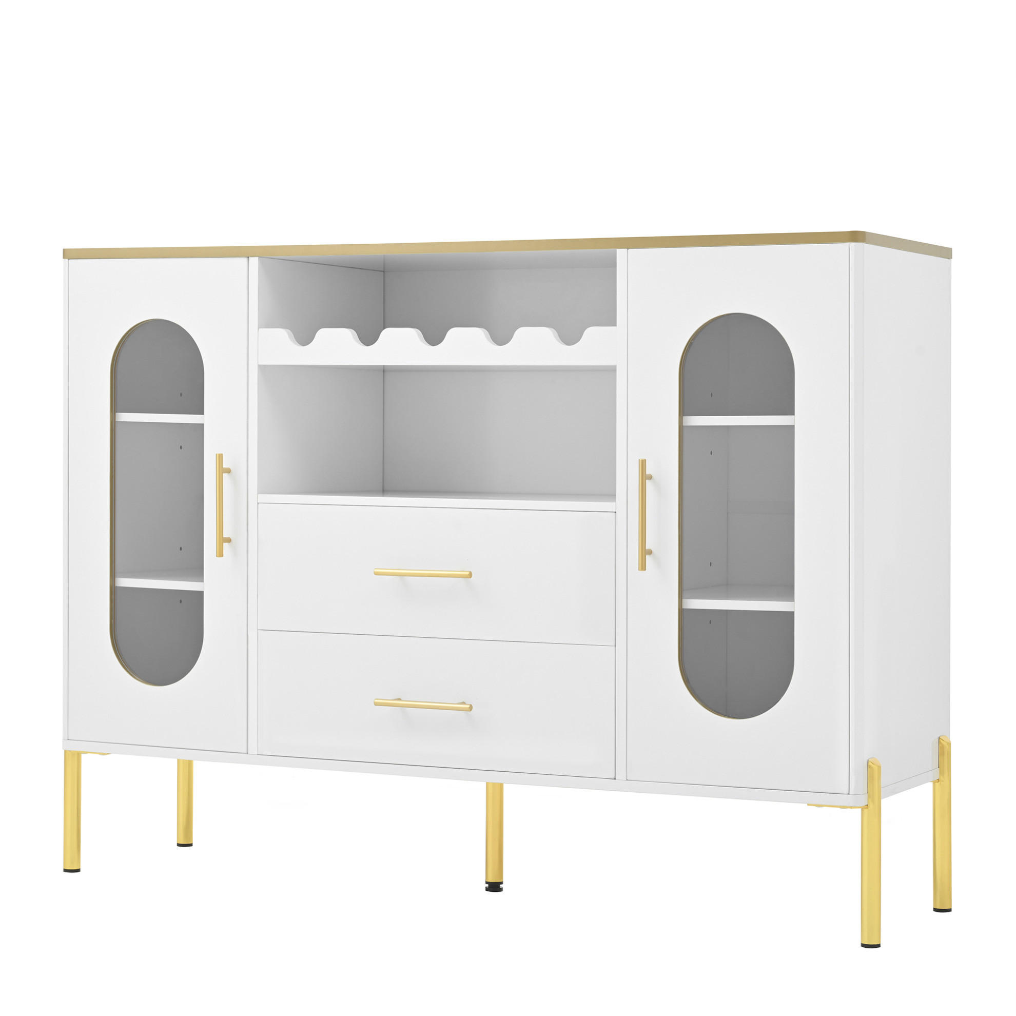 KOMMODE aus MDF 120x38x90cm in Weiß mit Weinregal - Weiß, Holzwerkstoff (120/90/38cm) - Modfu