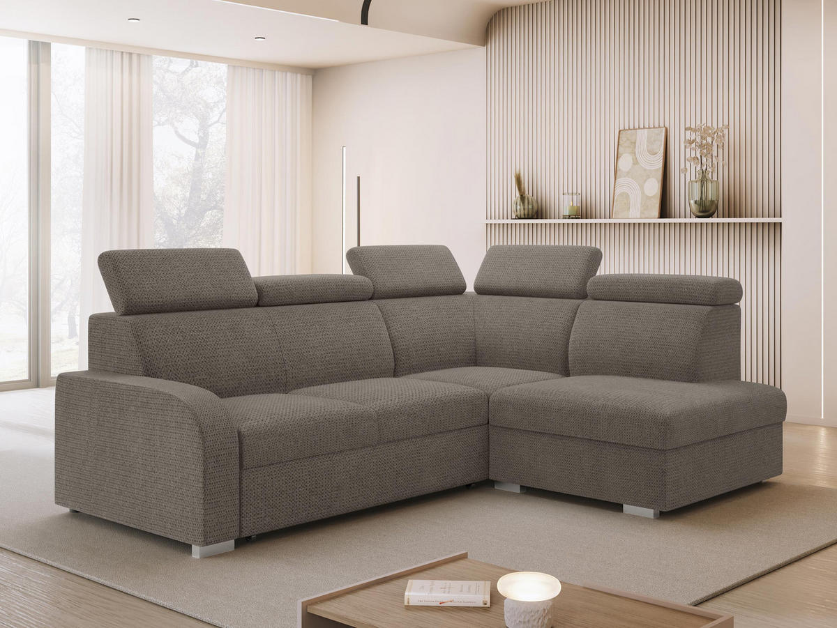 ECKSOFA Oslo 2rRLXp, Seite: Rechts 2R+R+LXP - Hellbraun/Silberfarben, Holz/Textil (250/200cm) - MIRJAN24