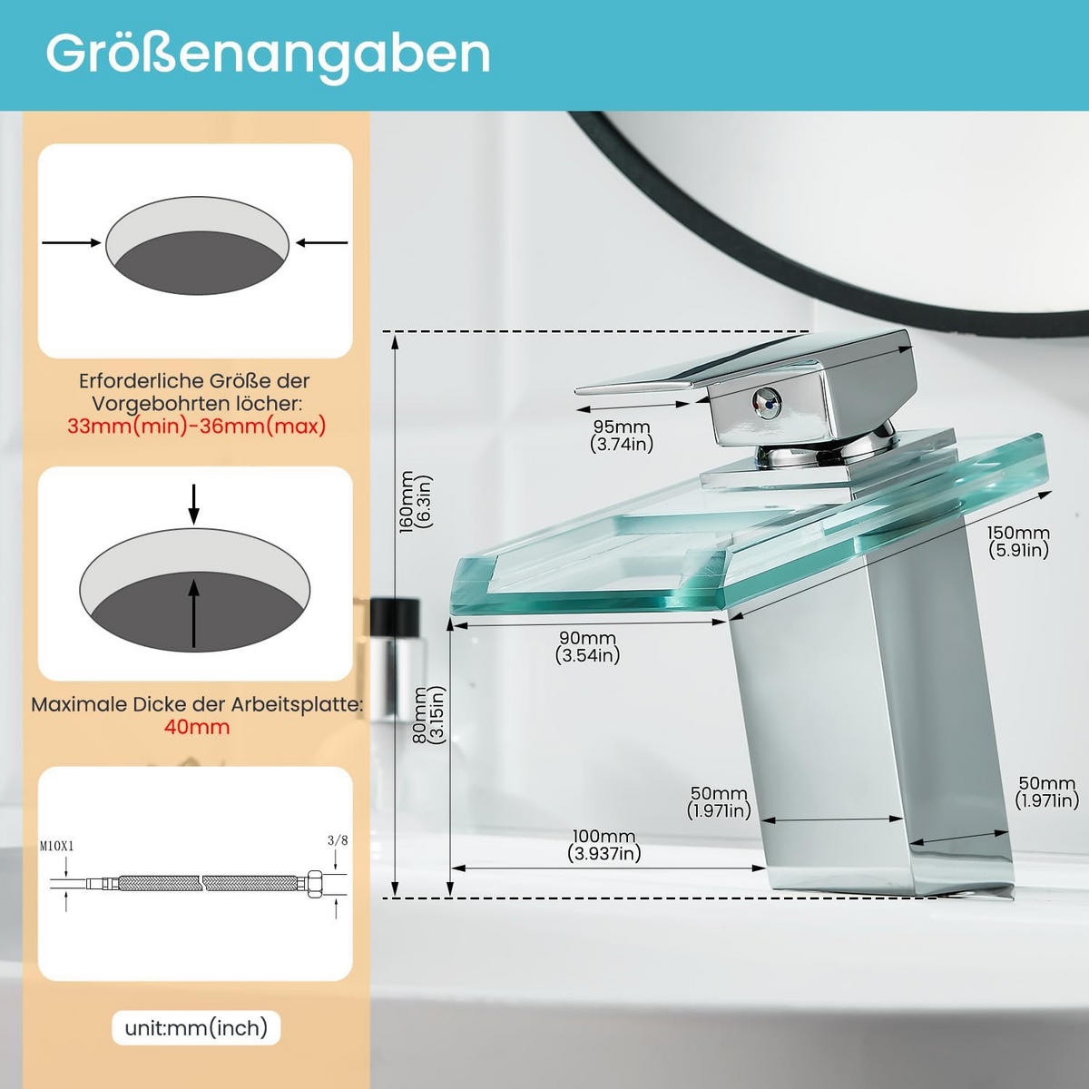 BADEZIMMERARMATUR, 160*150mm, mit Zulaufrohr und Abdeckung, silber. - Silberfarben, Metall (30/15/23cm) - Vallsero