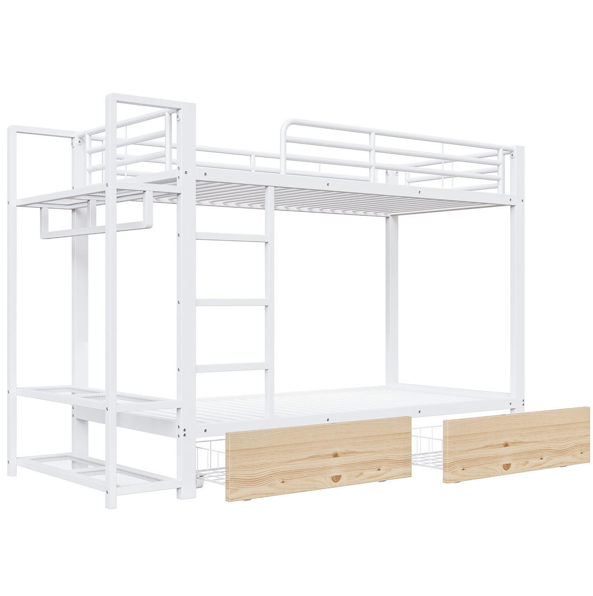 ETAGENBETT 90/200 cm Weiß mit LED, Schubladen und Wäscheständer ohne Matratze - Weiß, Metall (90/200cm) - MIVRAY