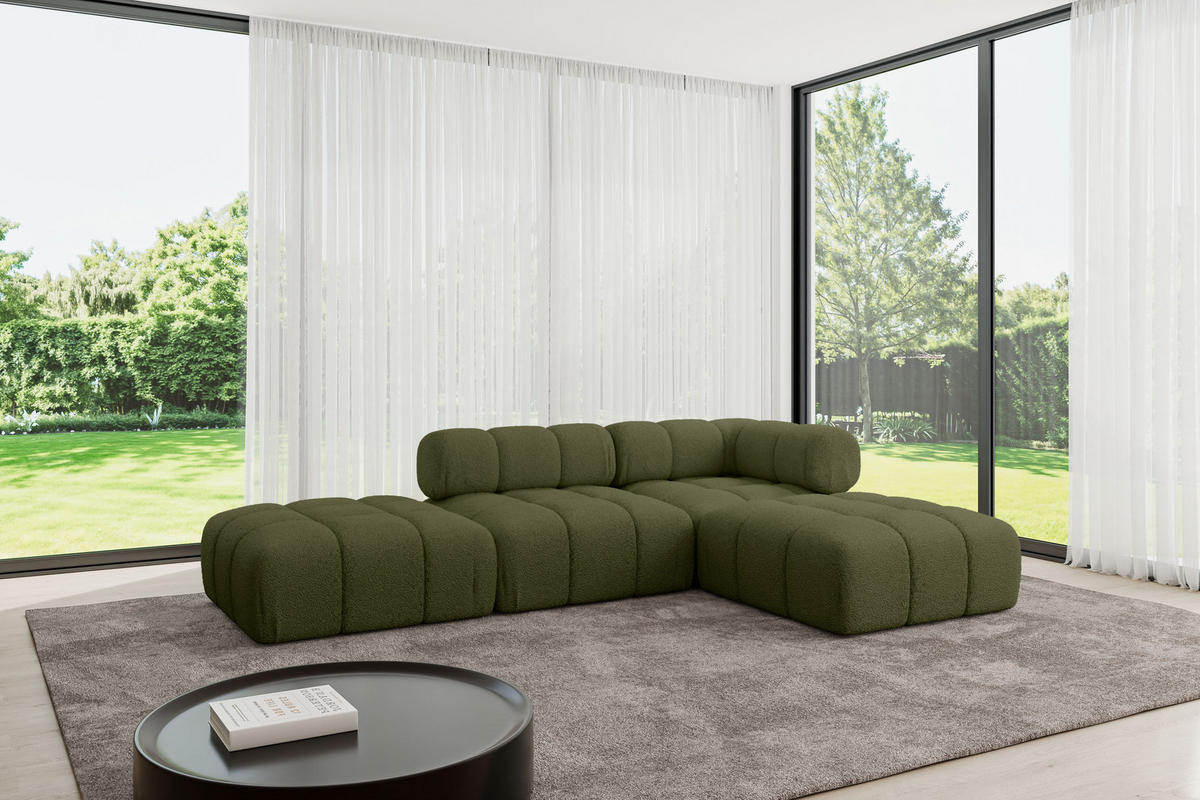 ECKSOFA modulares Sofa Kerru-L1 - 285x190x70 cm Grün Bouclé - Grün, Holzwerkstoff/Textil (285/190cm) - ALTDECOR