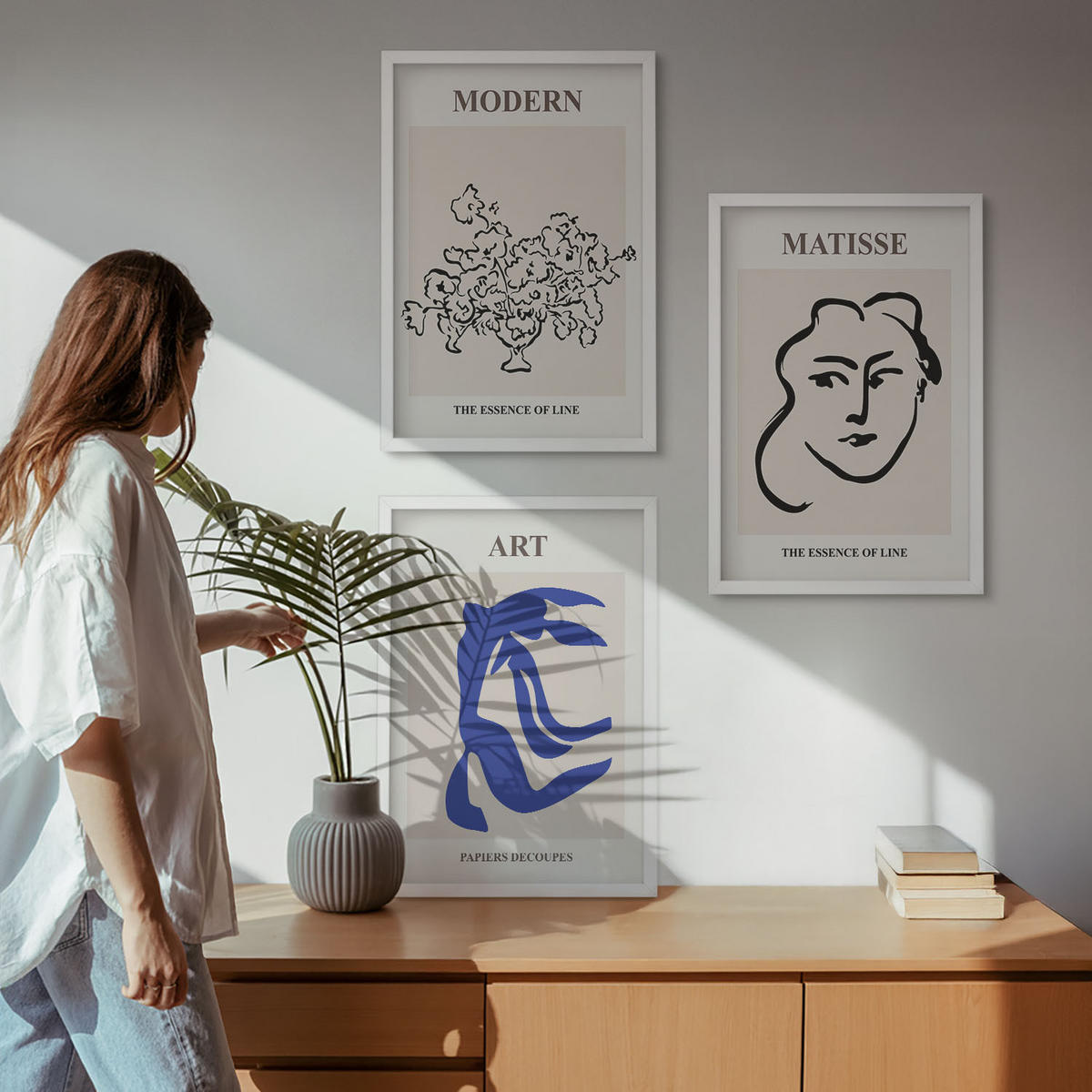 BILDER SET 3er Set - 40x60 cm Weißer Rahmen - Abstrakte minimalistische Poster - Weiß, Kunststoff (40/60cm) - TULUP