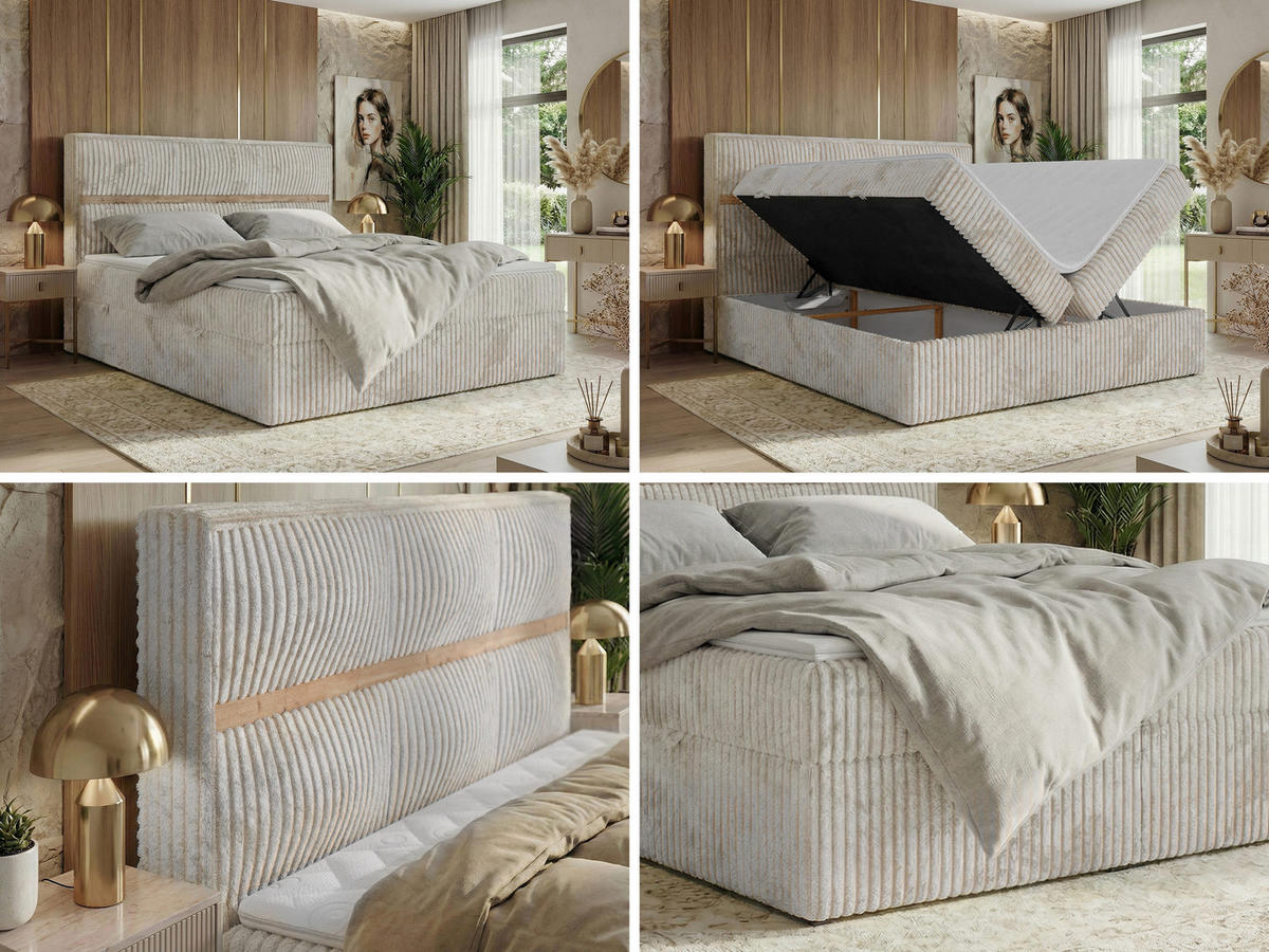 POSTEL BOXSPRING ORVO 200/200 - Béžová Manšestr - Topper Visco - H3 - černá/béžová, textil/plast (200/200cm) - MKS