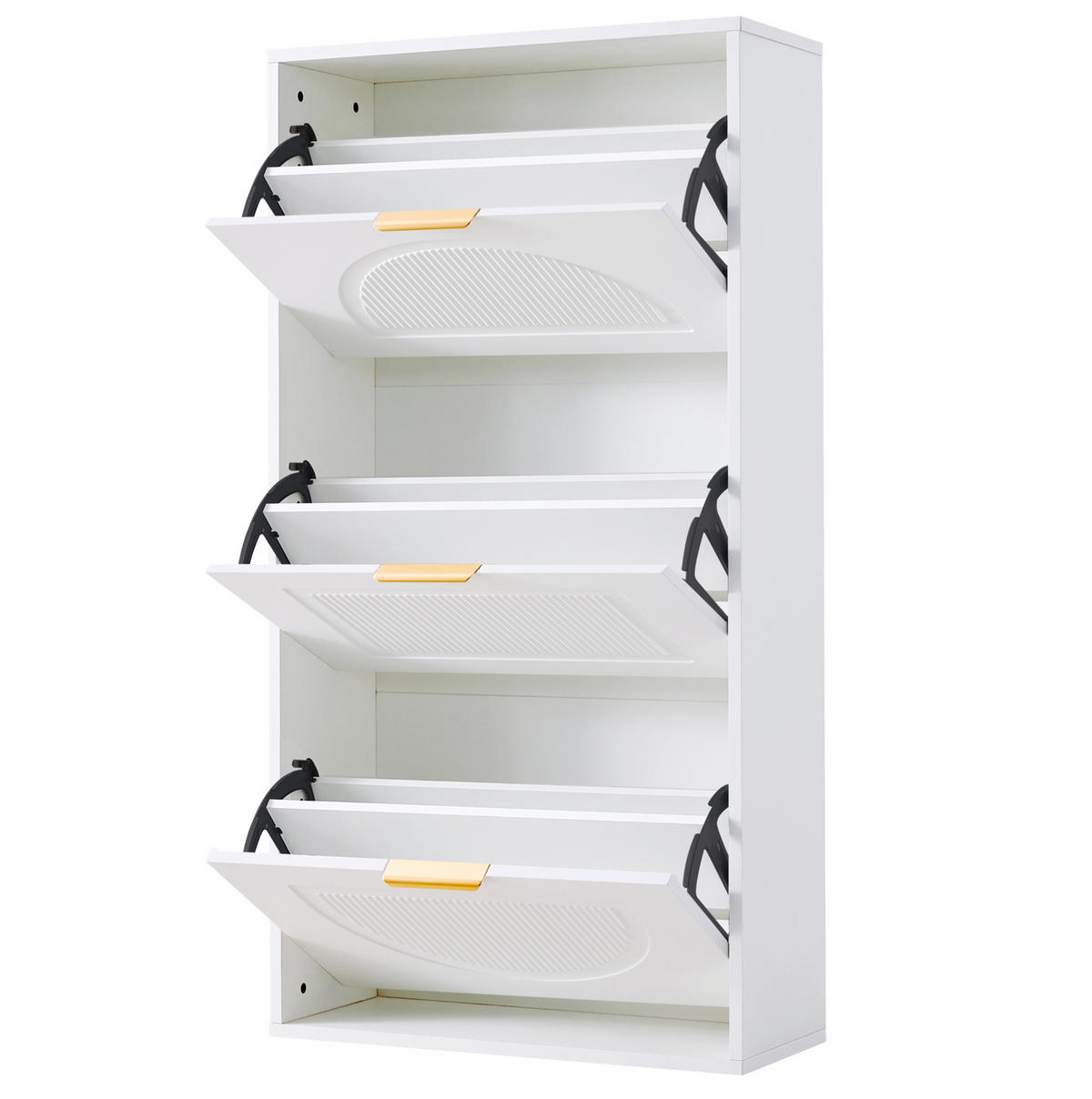 SCHUHSCHRANK 24/60/114 cm mit 3 Klappen, verstellbaren Einlegeböden und Kippsicherung, MDF/Holzwerkstoff, Weiß - Weiß, Holzwerkstoff (60/114/24cm) - Redom