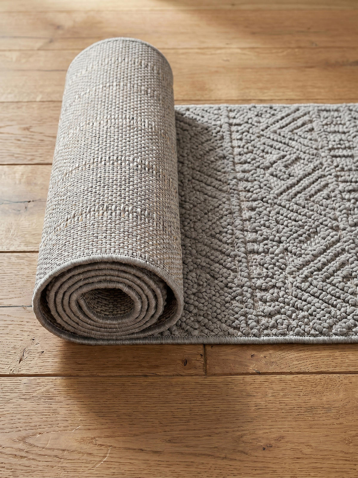 TEPPICH Flachgewebe LANGAU in Silber, mit Ethno-Streifen, 80 x 250 cm - Silberfarben, Textil (80/250cm) - KADIMA DESIGN