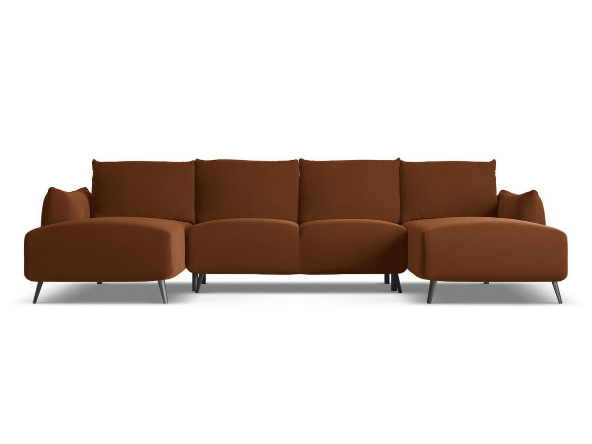 WOHNLANDSCHAFT Samt Stoff Orange - Terracotta/Schwarz, Textil/Metall (317/86/162cm) - Makamii