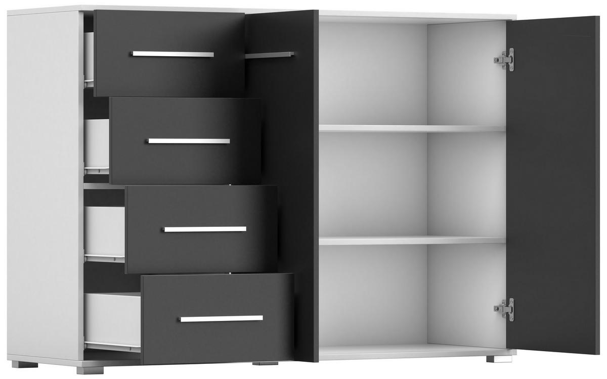 KOMMODE Frida 01 2D4S Weiss/Schwarz 135 cm - Alufarben/Schwarz, Holzwerkstoff/Kunststoff (135/95/45cm) - imoebel24