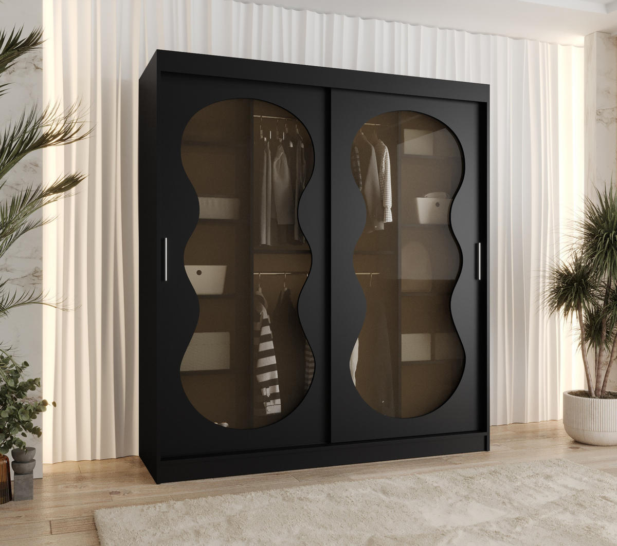 SCHWEBETÜRENSCHRANK 200/180/62 2-türig - Schwarz, Holz (180/200/62cm) - Abiks Möbel