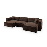 WOHNLANDSCHAFT SARMO M Braun Velours-Stoff mit Schlaffunktion - Braun, Holz (347/70/148cm) - MASSENO