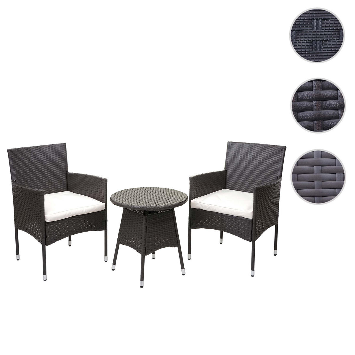 POLY-RATTAN BALKONSET Grau, Cremeweiß 3-teilig-Set - Weiß/Grau, Kunststoff - MCW