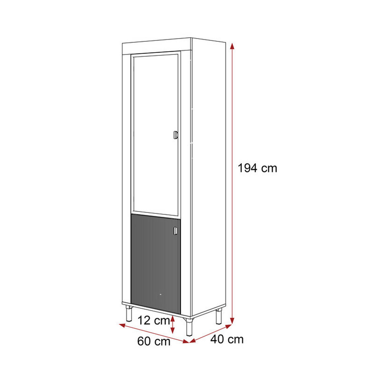 VITRINE AVENA Glastüren, 60/40/194 cm Schwarz / Eiche - Schwarz, Holzwerkstoff/Kunststoff (60/194/40cm) - Idohome