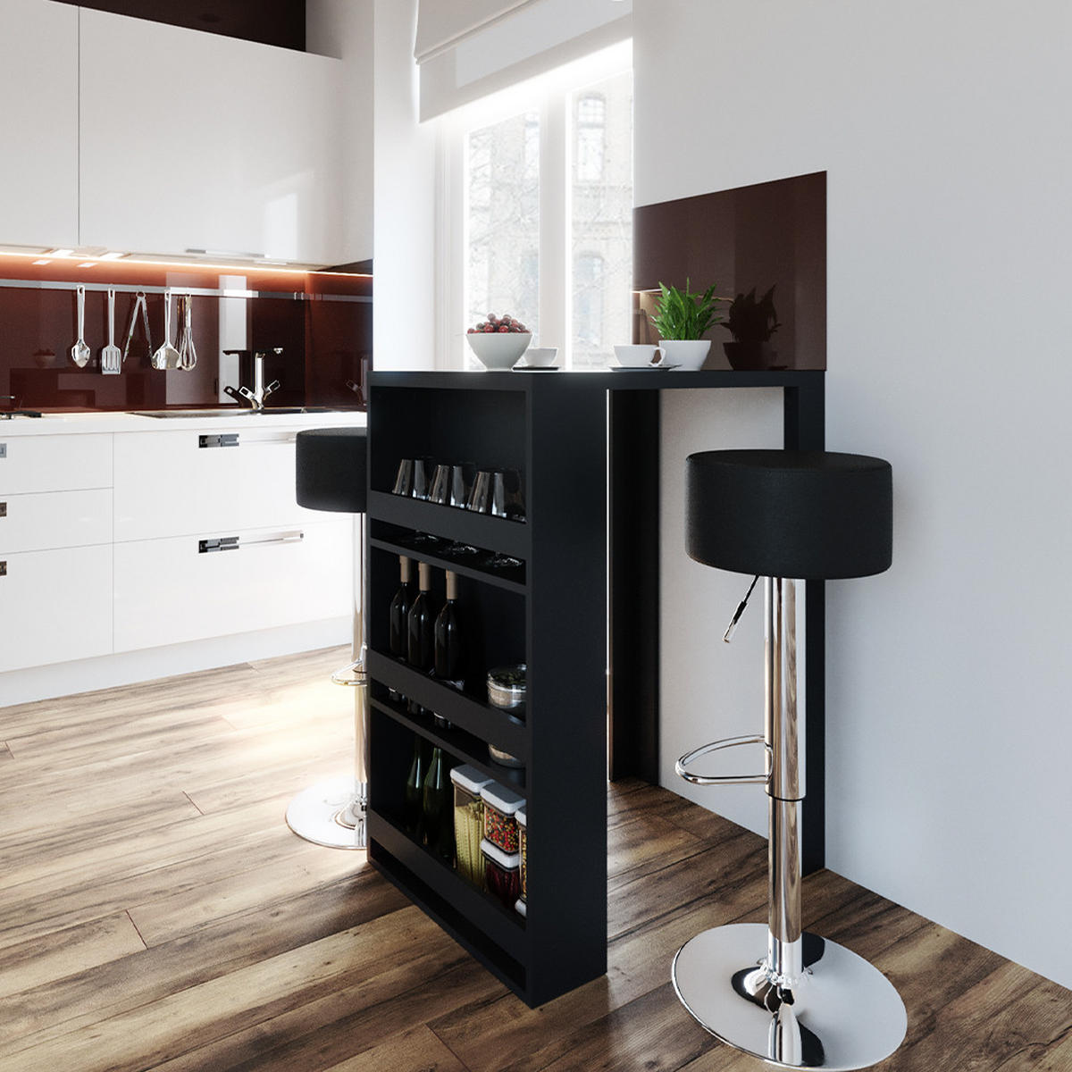 BARTISCH-SET Anthrazit 57 x 80 cm mit 2 Barhockern - Anthrazit, Holzwerkstoff (57/106/80cm) - Vicco