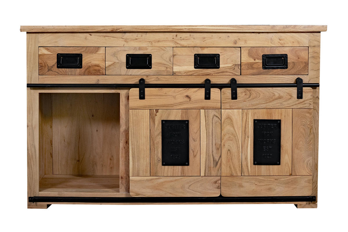 SIDEBOARD LIBRO - Beige/Naturfarben, Akazienholz/Holz (150/90/45cm) - SAM