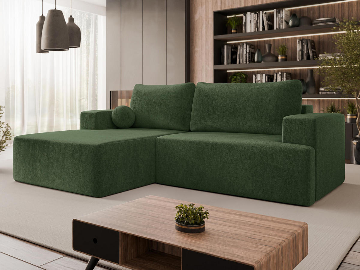 ECKSOFA Mivo, Seite: Links - Schwarz/Grün, Holz/Kunststoff (266/163cm) - MIRJAN24