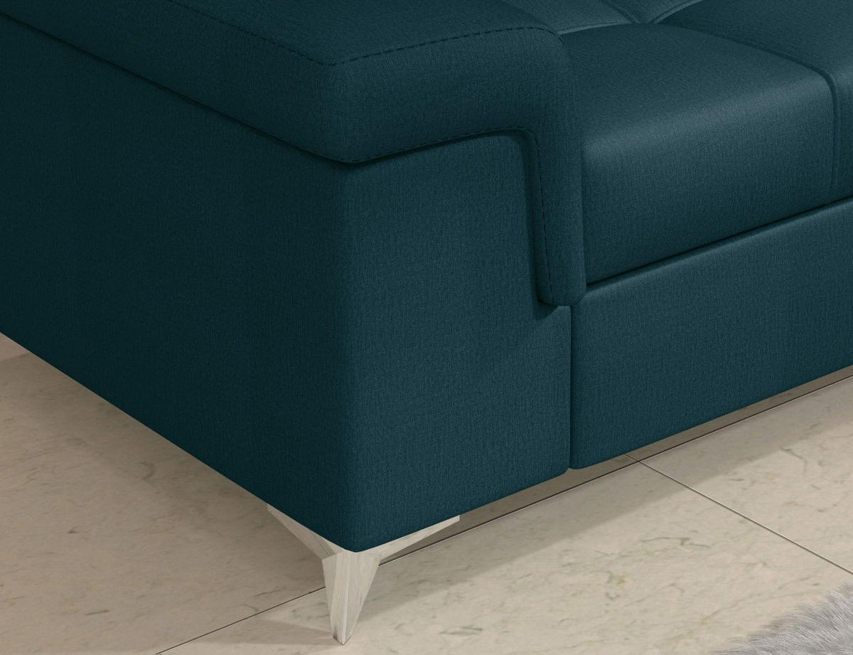 ECKSOFA mit Schlaffunktion und Bettkasten, pflegeleichter Monolith-Stoff - Chromfarben/Dunkelblau, Textil/Metall (275/202cm) - Eltap