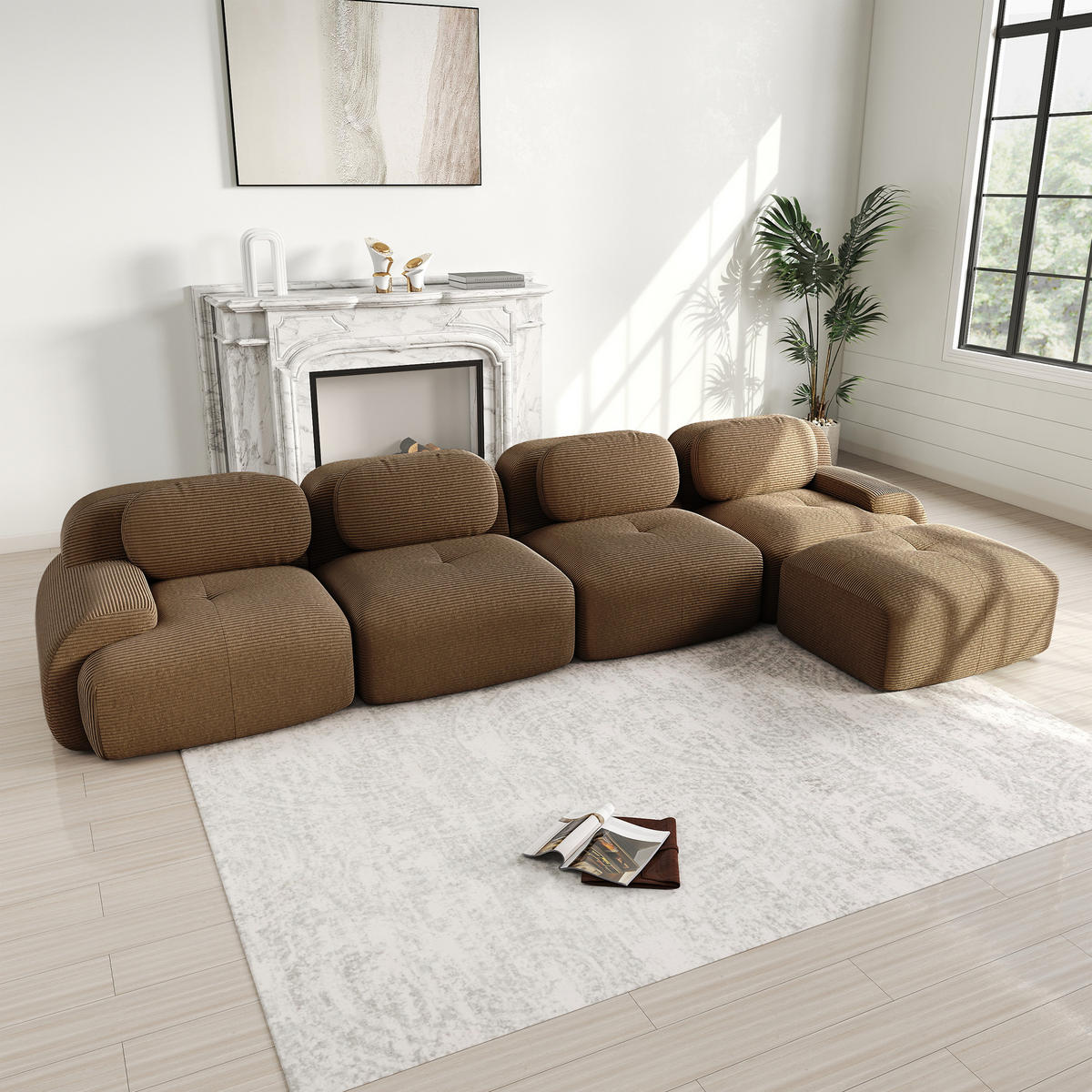 4-SITZER Sofa 388x178x75 cm aus Cordstoff modular ohne Gestell, braun - Braun, Textil (178/75/388cm) - Luhomfu