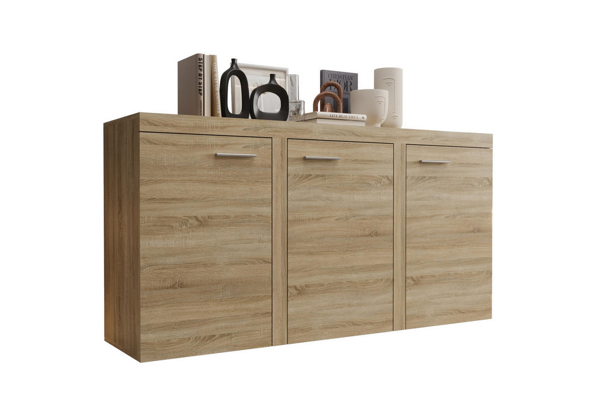 KOMMODE London LRXK mit 3 Türen, Sideboard in Farbe: Hellbraun, Größe: 149 x 82 x 40 cm - Hellbraun, Holzwerkstoff (149/82/40cm) - O-Sofa