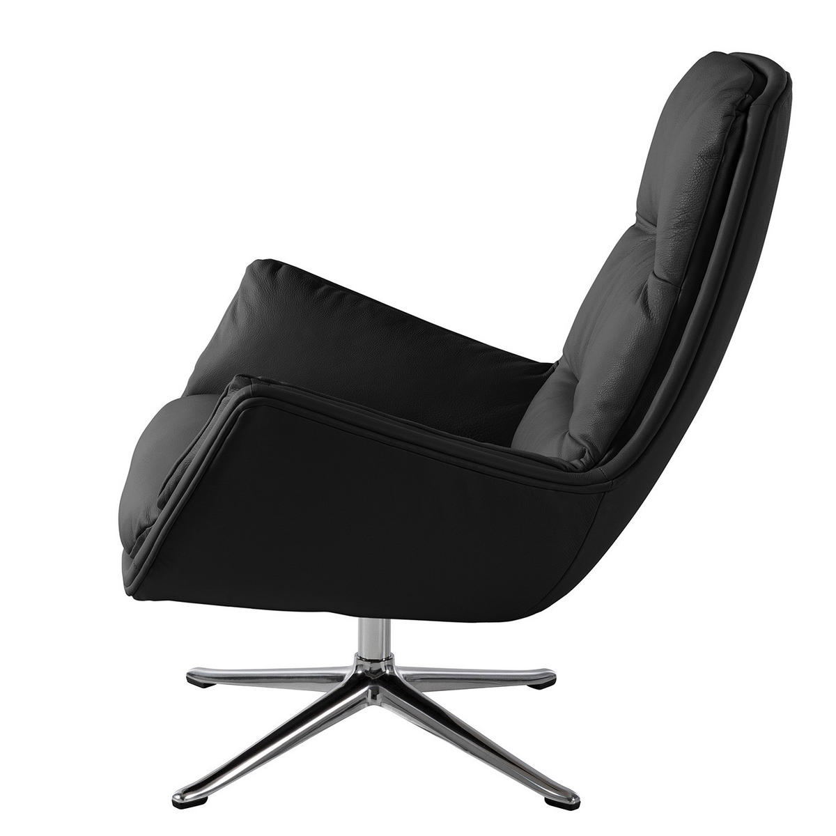 SESSEL mit Kreuzfuß - Chromfarben/Schwarz, Leder/Metall (83/95/97cm) - home24